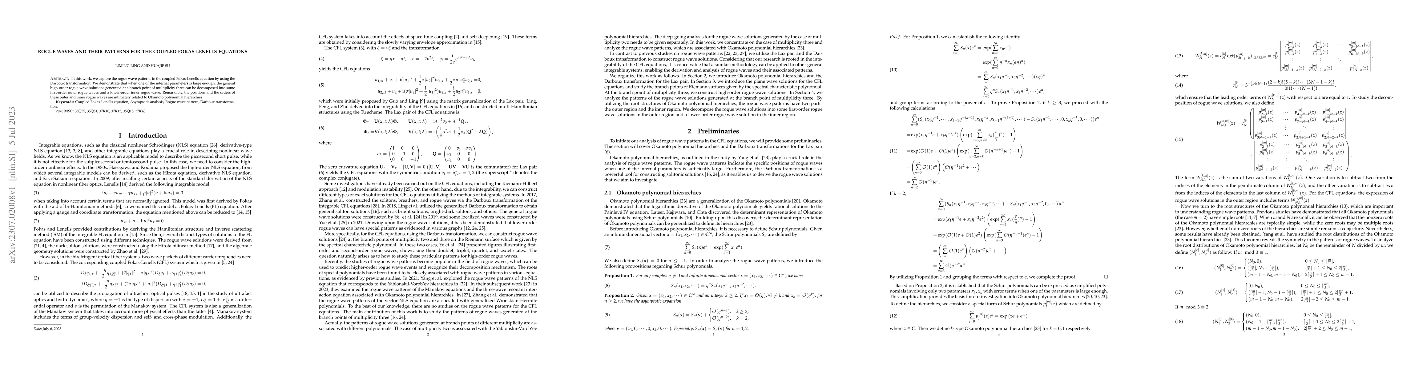 Thumbnail for Rogue waves and their patterns for the coupled Fokas-Lenells equations
