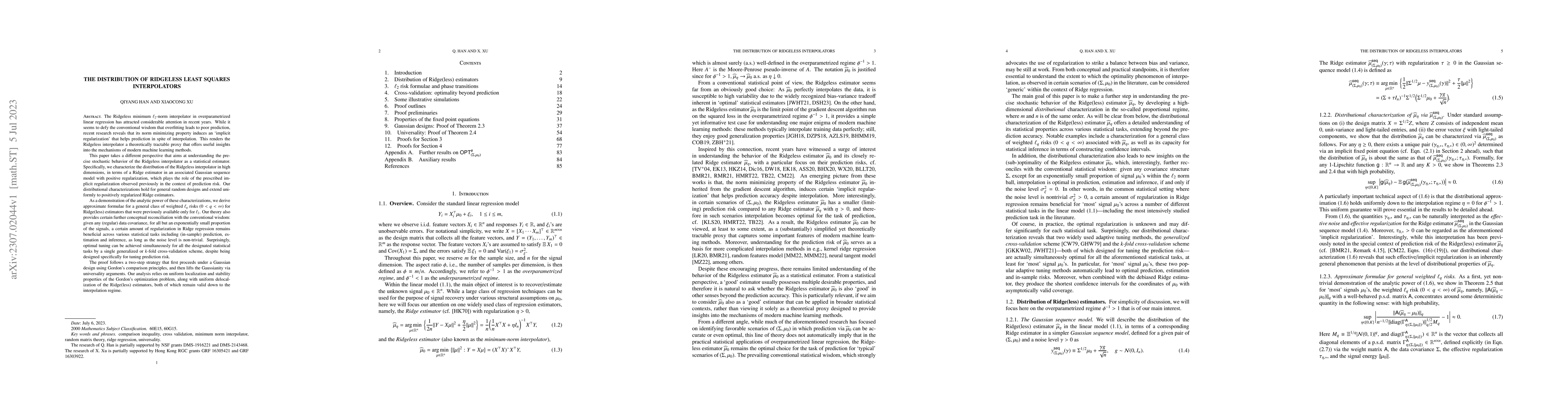 Thumbnail for The distribution of Ridgeless least squares interpolators
