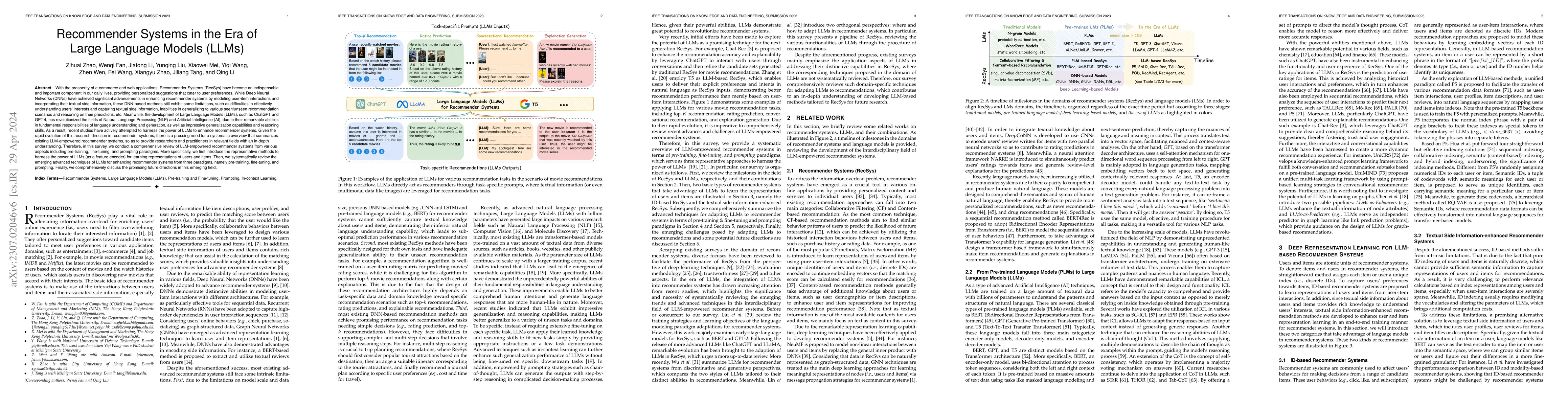 Thumbnail for Recommender Systems in the Era of Large Language Models (LLMs)