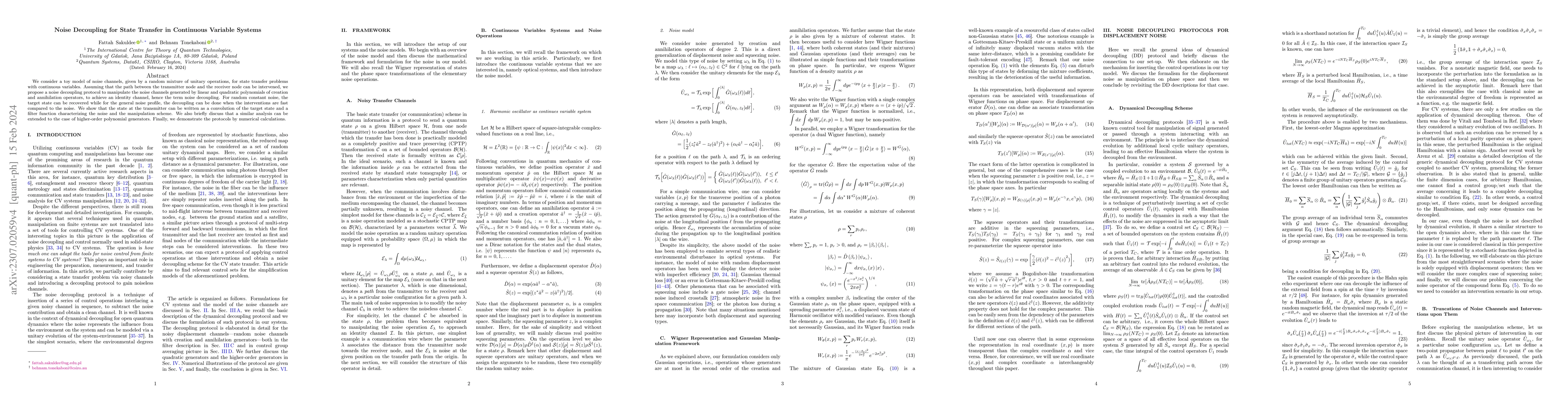 Thumbnail for Noise Decoupling for State Transfer in Continuous Variable Systems