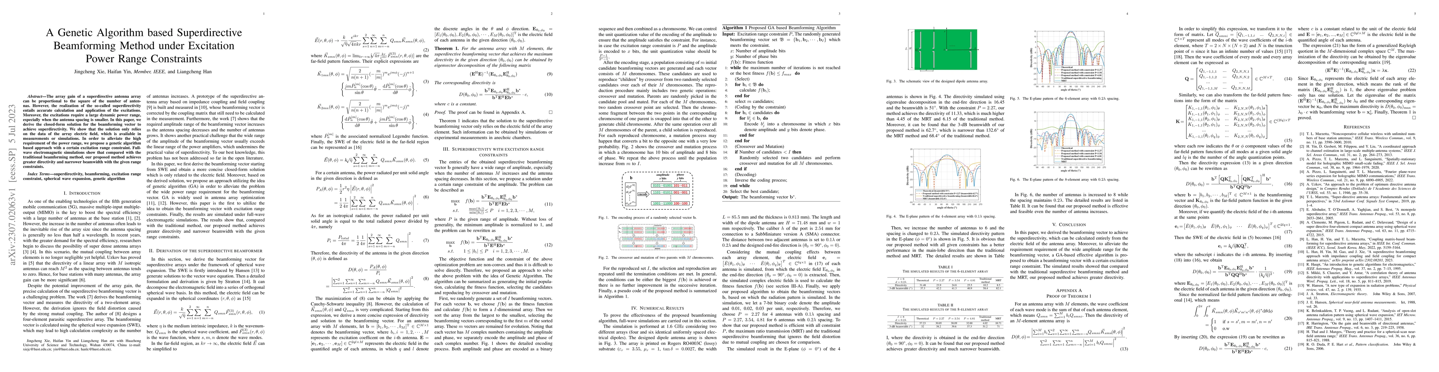Thumbnail for A genetic algorithm based superdirective beamforming method under
  excitation power range constraints