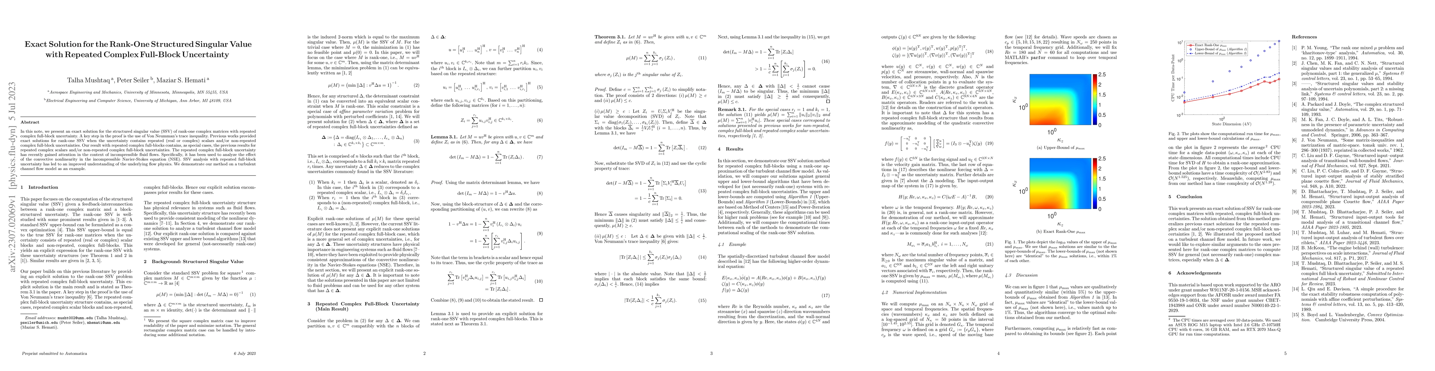 Thumbnail for Exact Solution for the Rank-One Structured Singular Value with Repeated
  Complex Full-Block Uncertainty