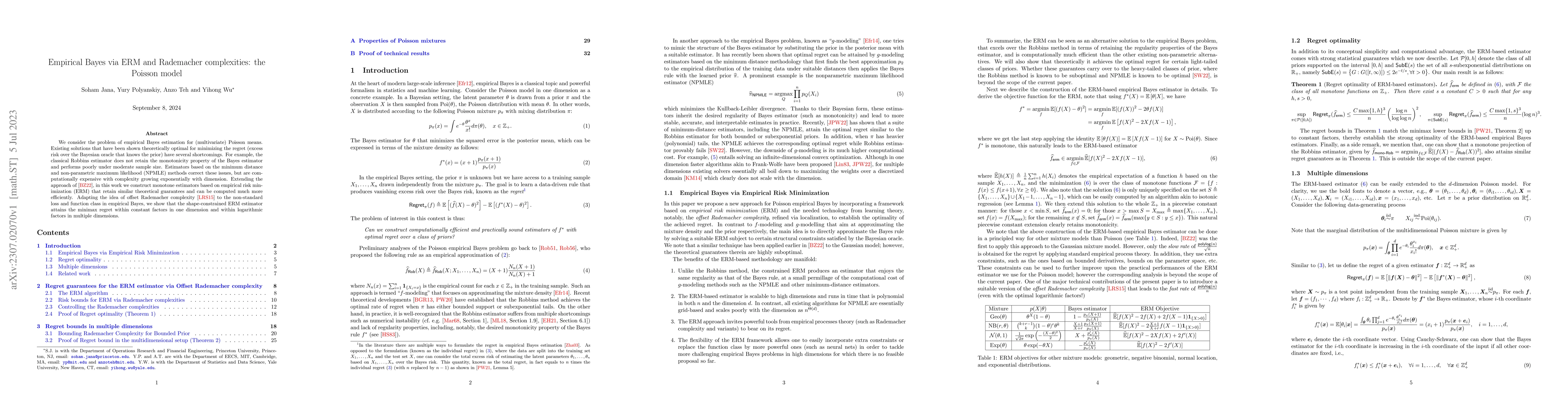 Thumbnail for Empirical Bayes via ERM and Rademacher complexities: the Poisson model