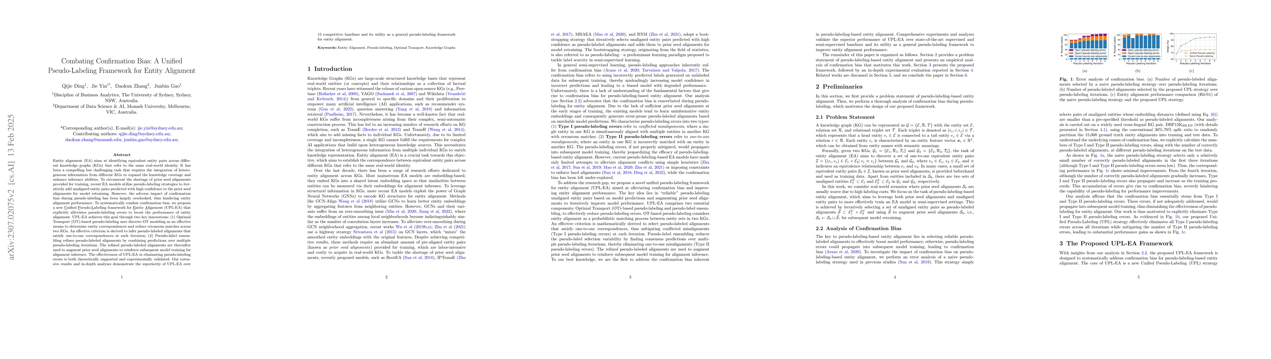 Thumbnail for Combating Confirmation Bias: A Unified Pseudo-Labeling Framework for
  Entity Alignment
