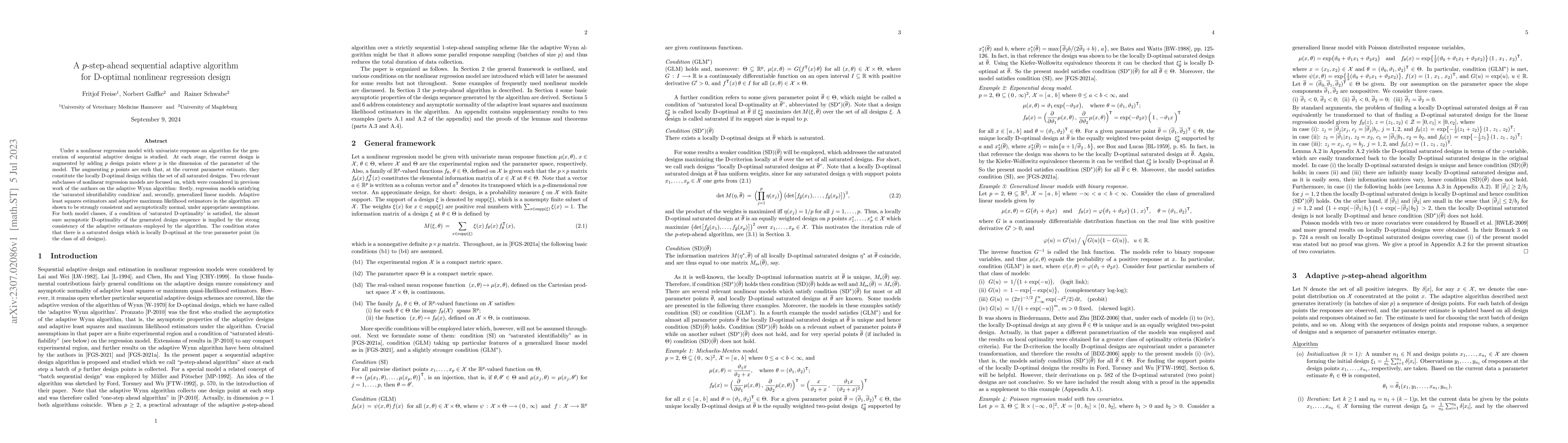 Thumbnail for A $p$-step-ahead sequential adaptive algorithm for D-optimal nonlinear
  regression design