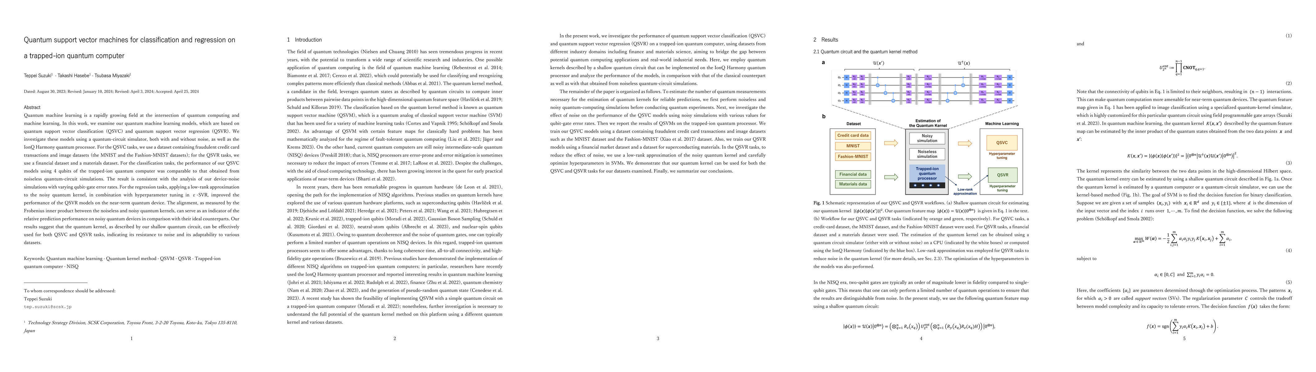 Thumbnail for Quantum support vector machines for classification and regression on a
  trapped-ion quantum computer