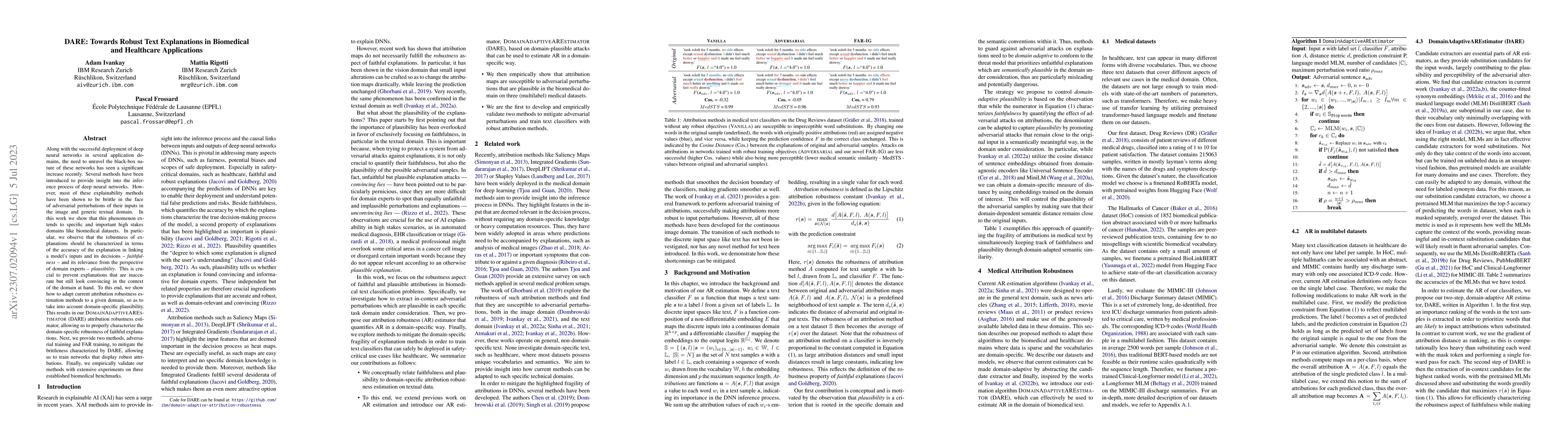 Thumbnail for DARE: Towards Robust Text Explanations in Biomedical and Healthcare
  Applications