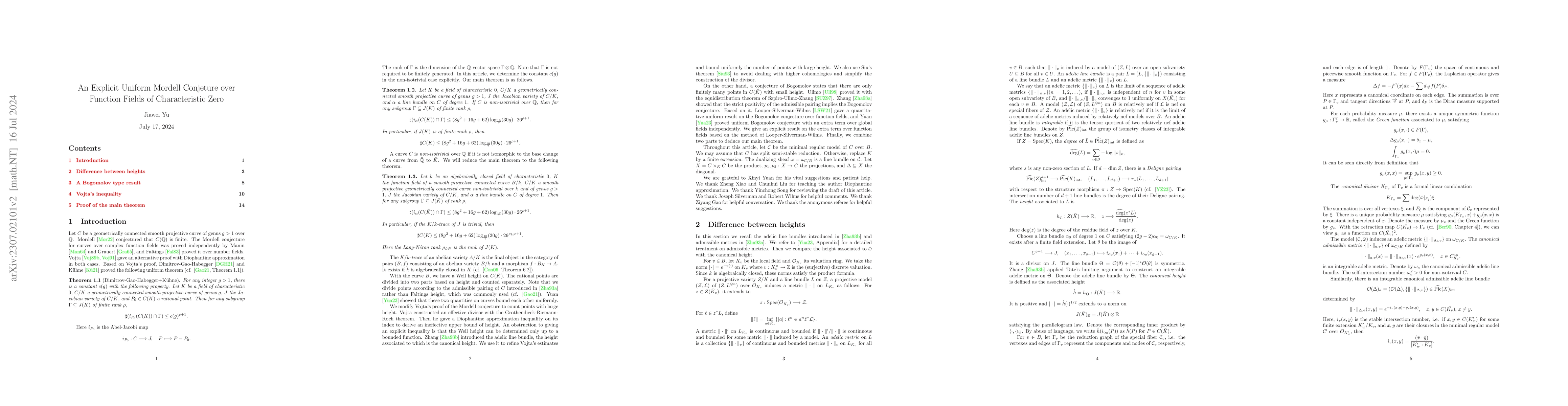Thumbnail for An Explicit Uniform Mordell Conjecture over Function Fields of
  Characteristic Zero