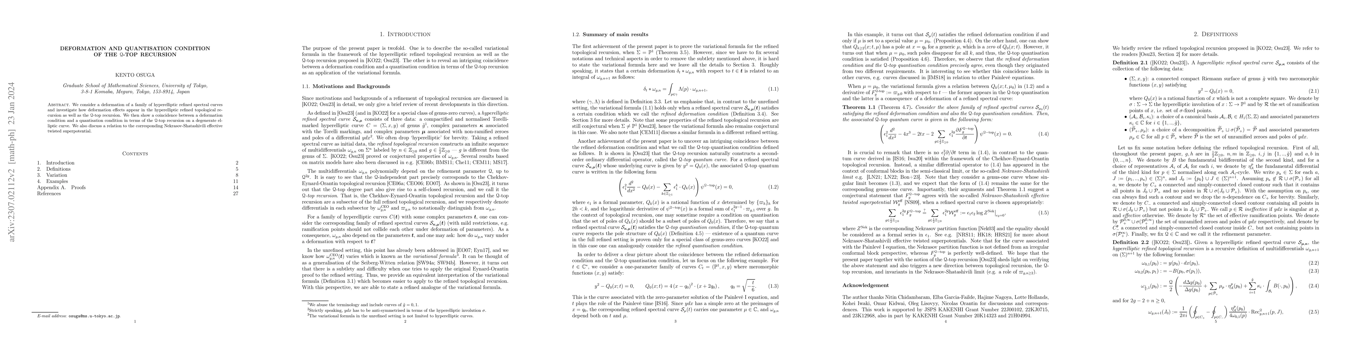 Thumbnail for Deformation and quantisation condition of the $\mathscr{Q}$-top
  recursion