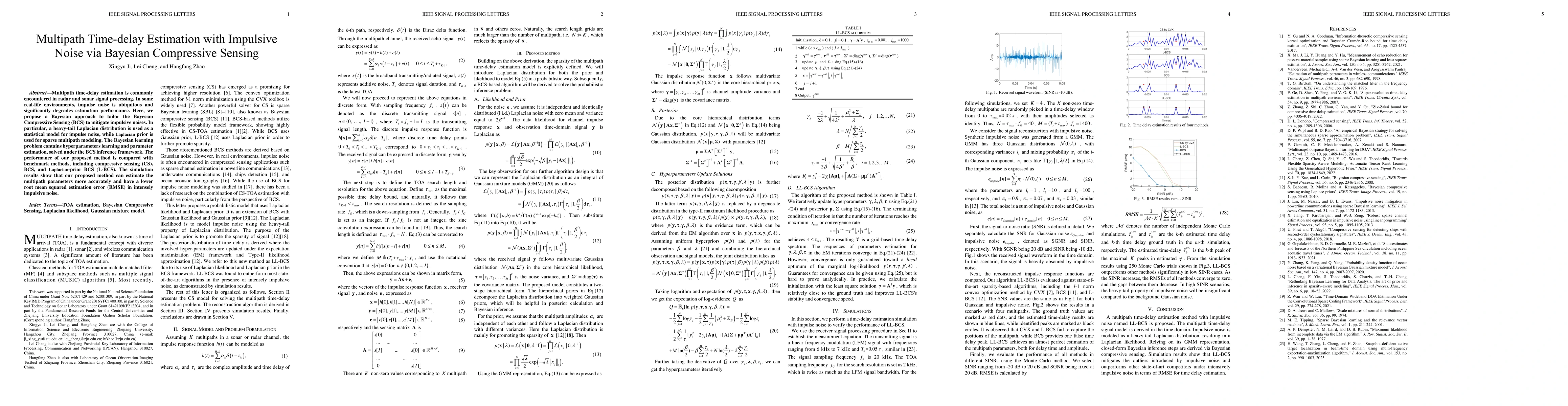 Thumbnail for Multipath Time-delay Estimation with Impulsive Noise via Bayesian
  Compressive Sensing