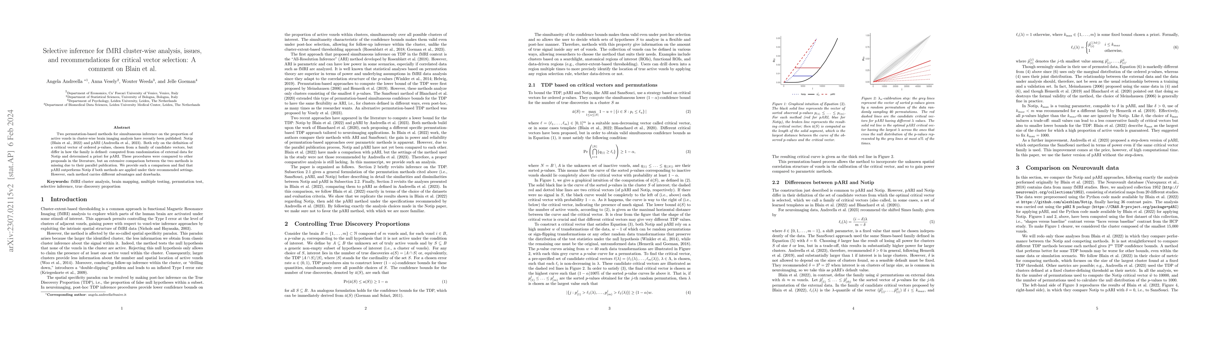 Thumbnail for Selective inference for fMRI cluster-wise analysis, issues, and
  recommendations for critical vector selection: A comment on Blain et al