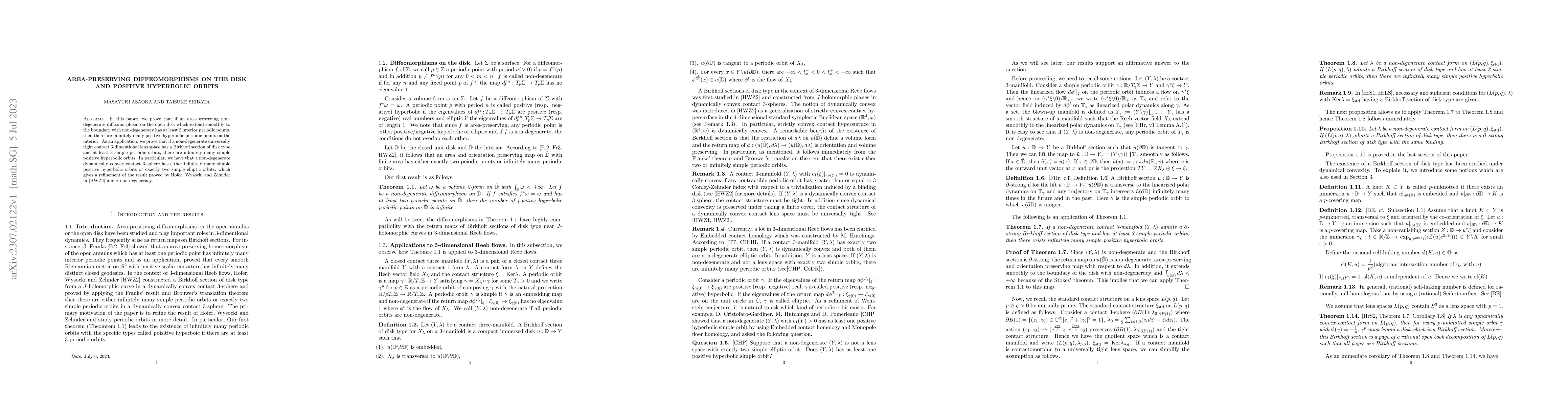 Thumbnail for Area-preserving diffeomorphisms on the disk and positive hyperbolic
  orbits