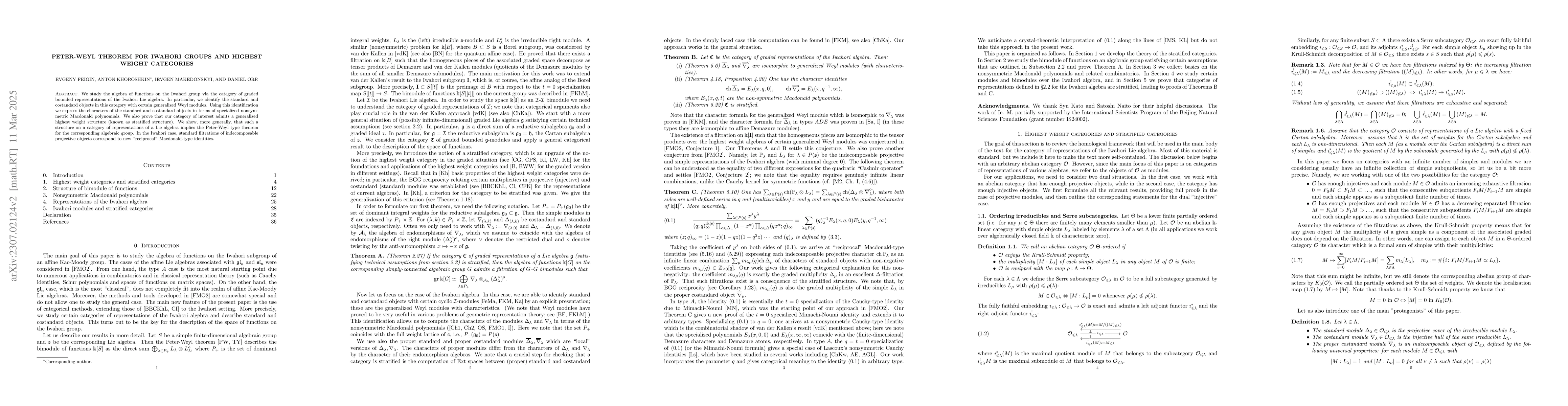 Thumbnail for Peter-Weyl theorem for Iwahori groups and highest weight categories