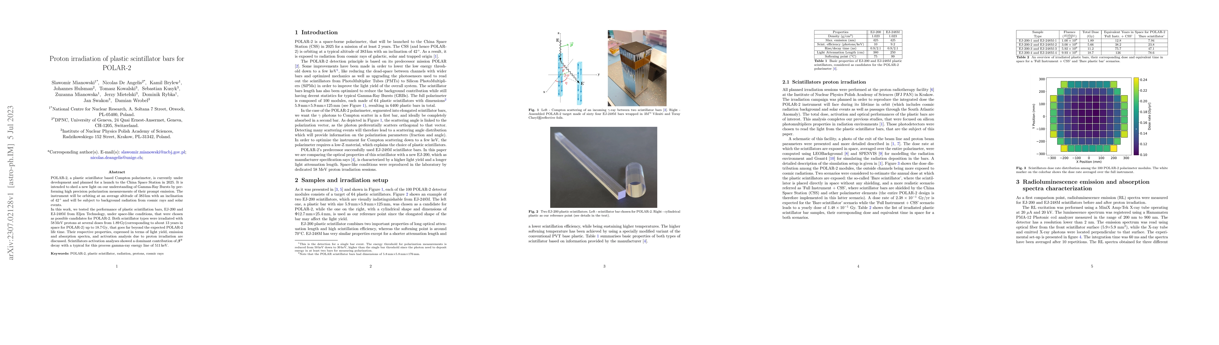Thumbnail for Proton irradiation of plastic scintillator bars for POLAR-2