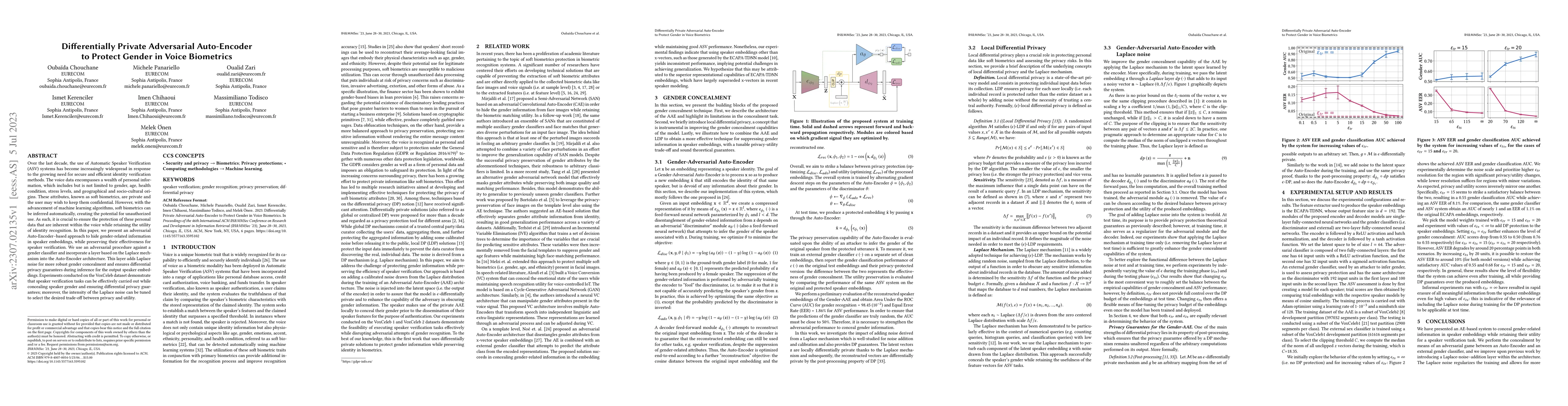 Thumbnail for Differentially Private Adversarial Auto-Encoder to Protect Gender in
  Voice Biometrics