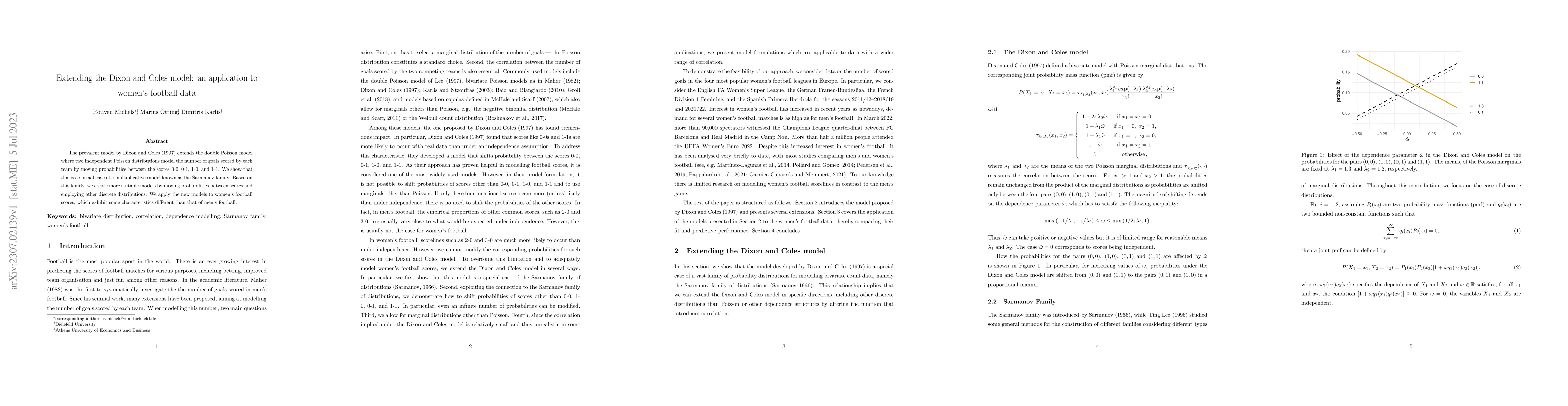 Thumbnail for Extending the Dixon and Coles model: an application to women's football
  data