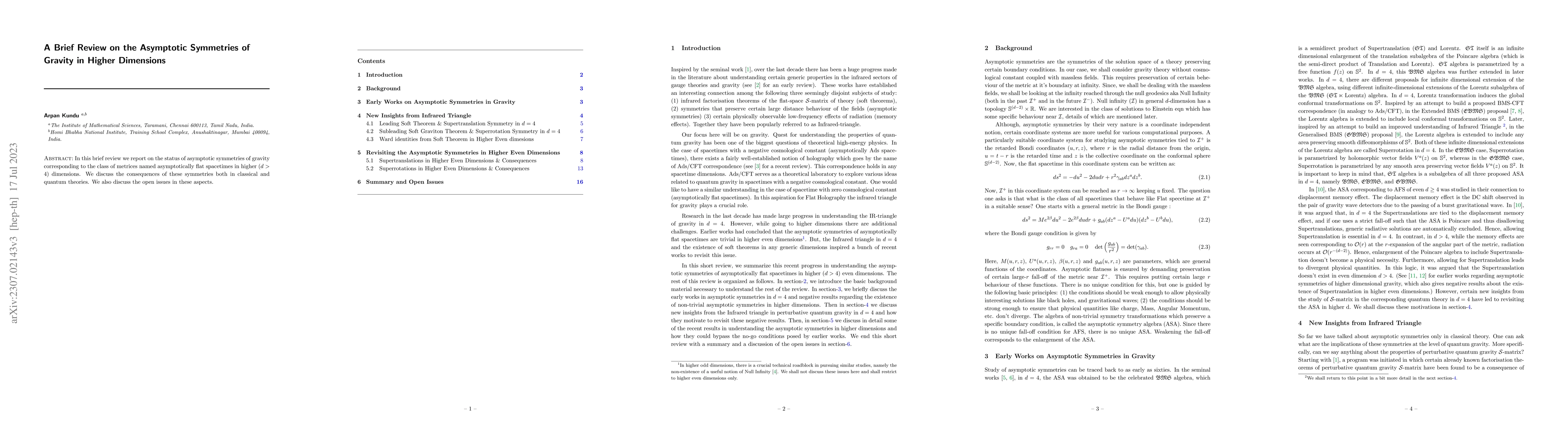 Thumbnail for A Brief Review on the Asymptotic Symmetries of Gravity in Higher
  Dimensions