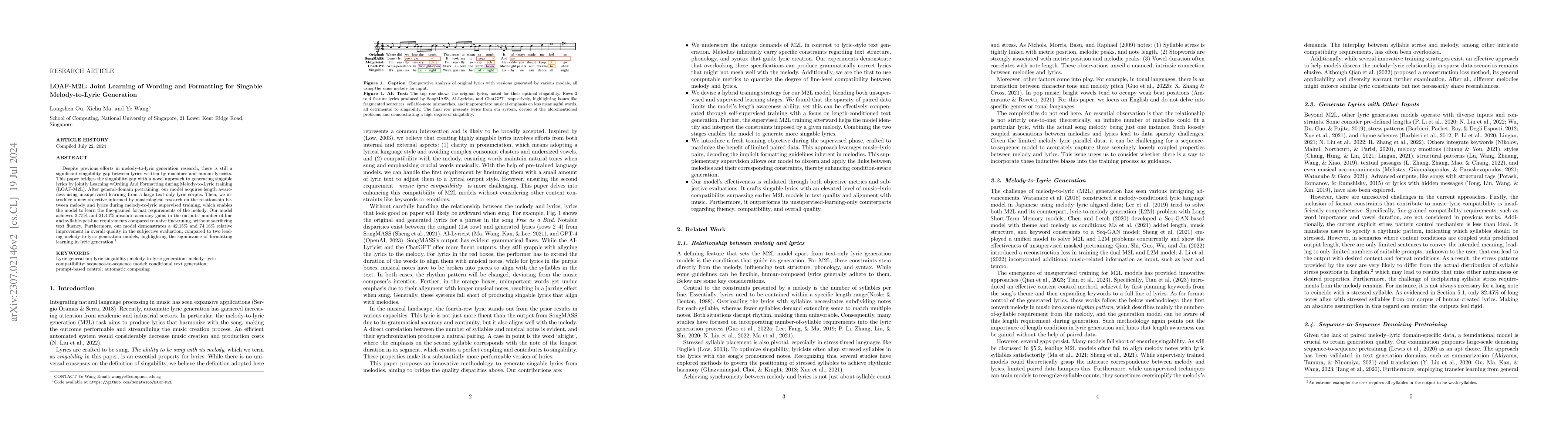 Thumbnail for LOAF-M2L: Joint Learning of Wording and Formatting for Singable
  Melody-to-Lyric Generation