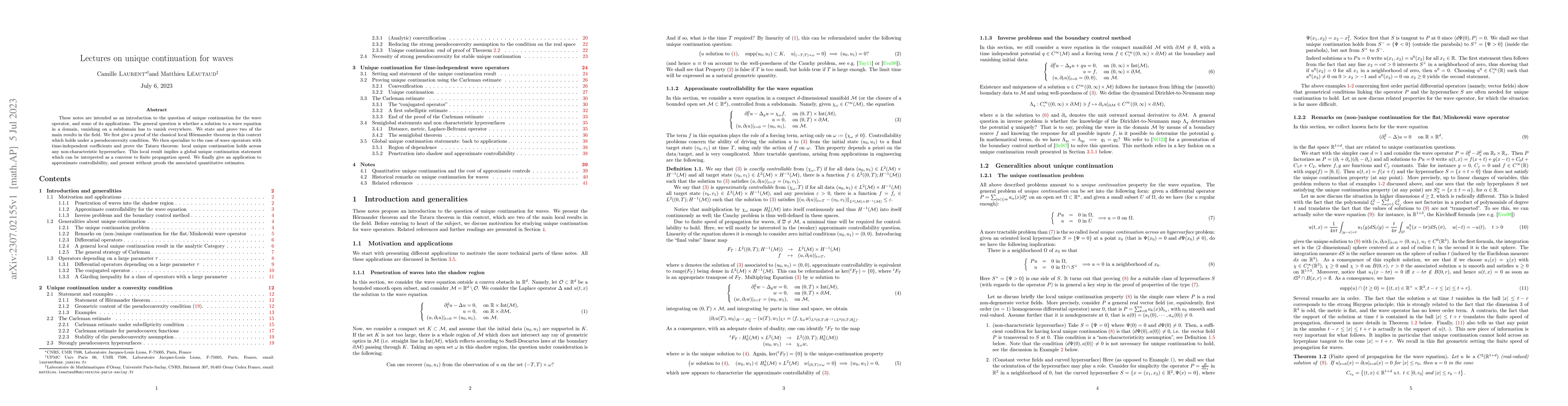 Thumbnail for Lectures on unique continuation for waves