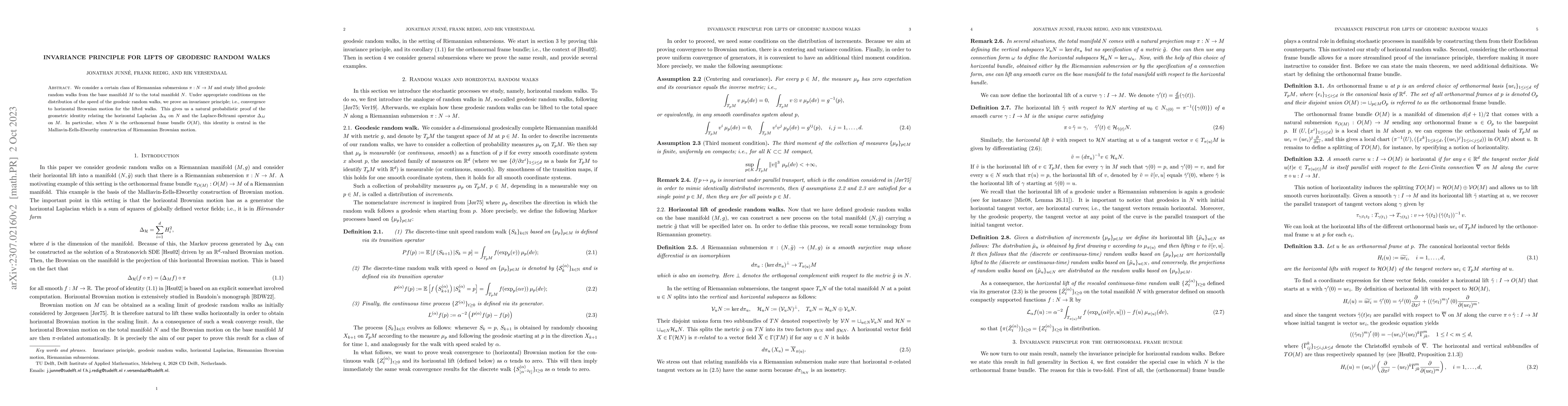 Thumbnail for Invariance principle for Lifts of Geodesic Random Walks