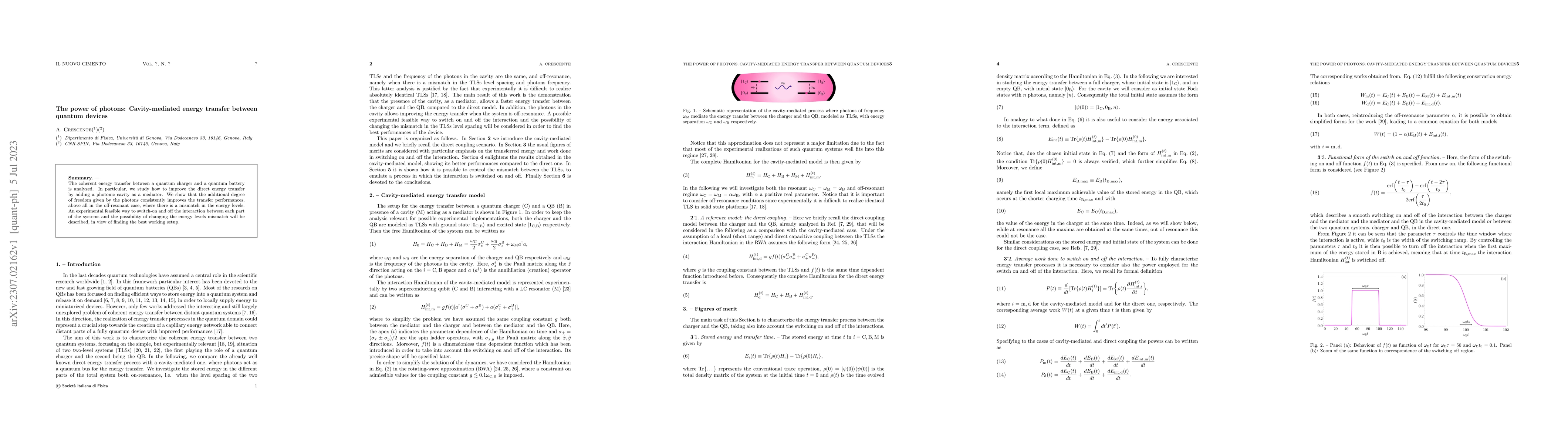 Thumbnail for The power of photons: Cavity-mediated energy transfer between quantum
  devices