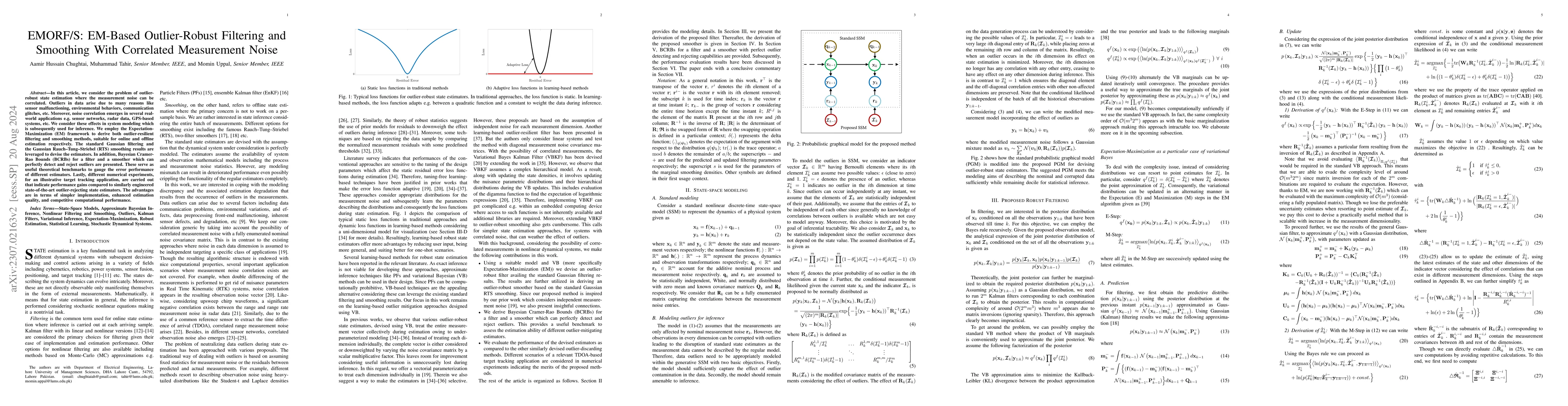 Thumbnail for EMORF/S: EM-Based Outlier-Robust Filtering and Smoothing With Correlated
  Measurement Noise
