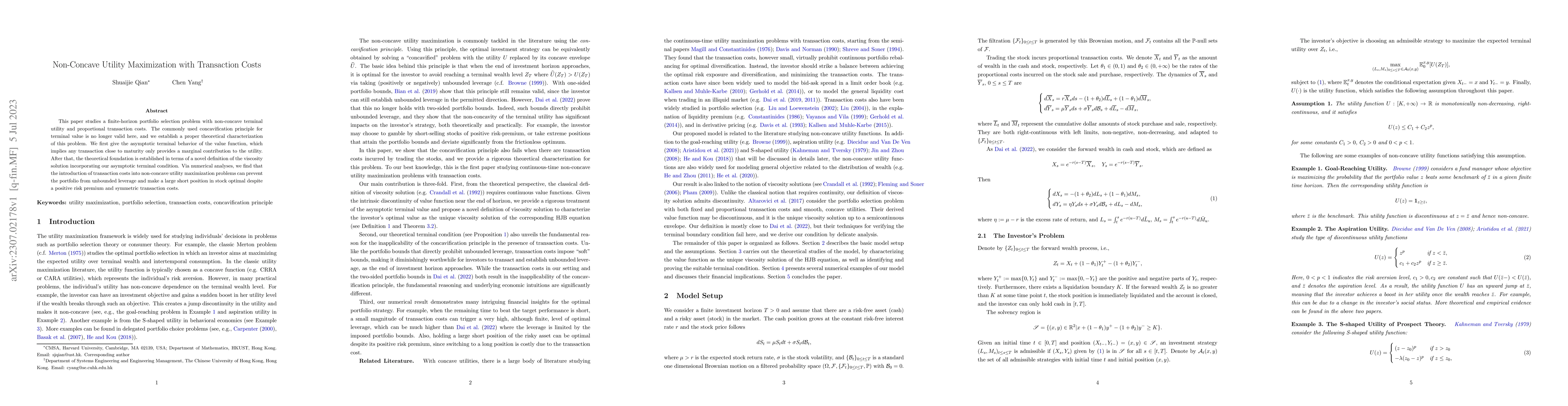 Thumbnail for Non-Concave Utility Maximization with Transaction Costs