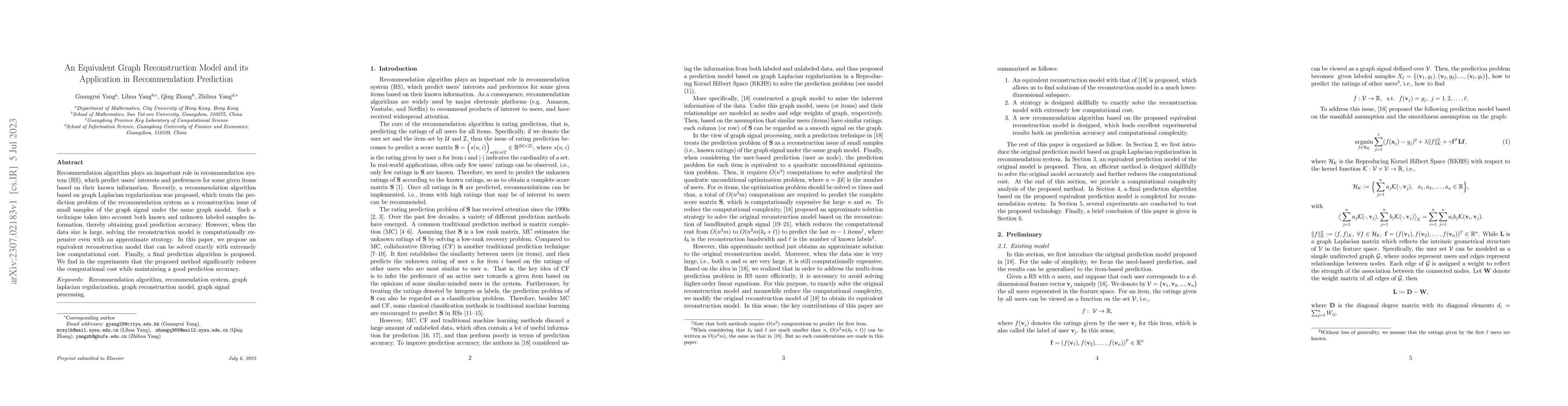 Thumbnail for An Equivalent Graph Reconstruction Model and its Application in
  Recommendation Prediction