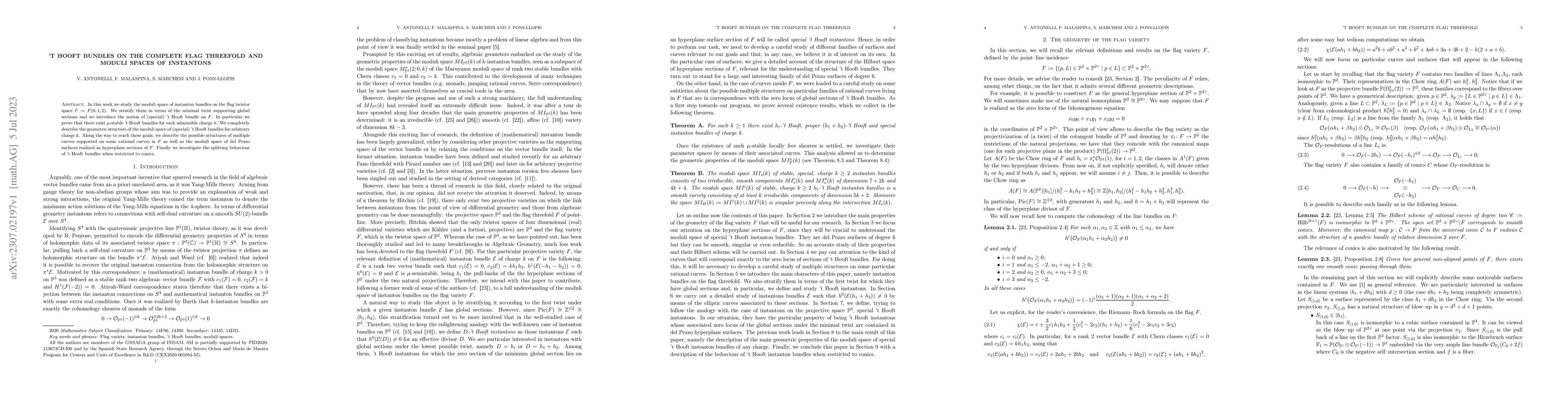 Thumbnail for 't Hooft bundles on the complete flag threefold and moduli spaces of
  instantons