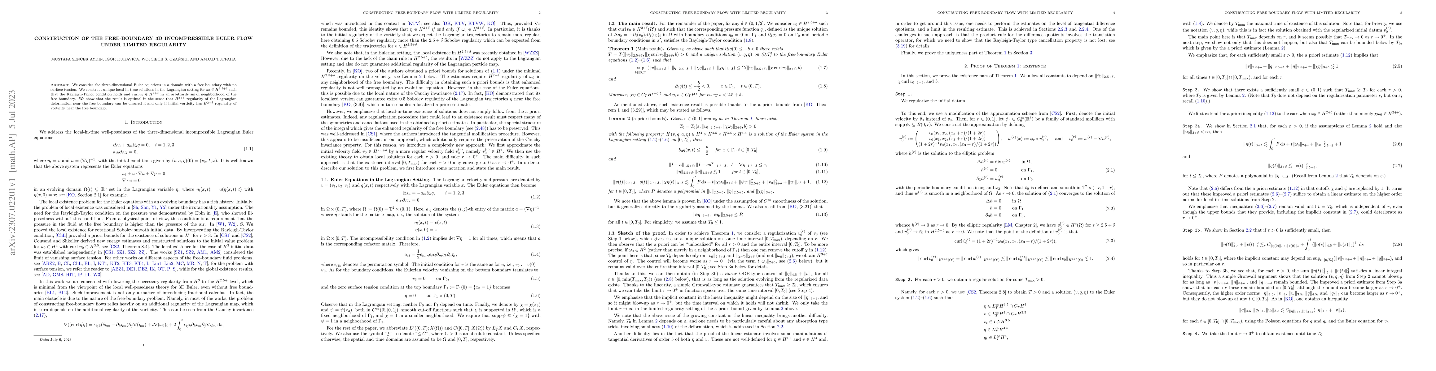 Thumbnail for Construction of the free-boundary 3D incompressible Euler flow under
  limited regularity