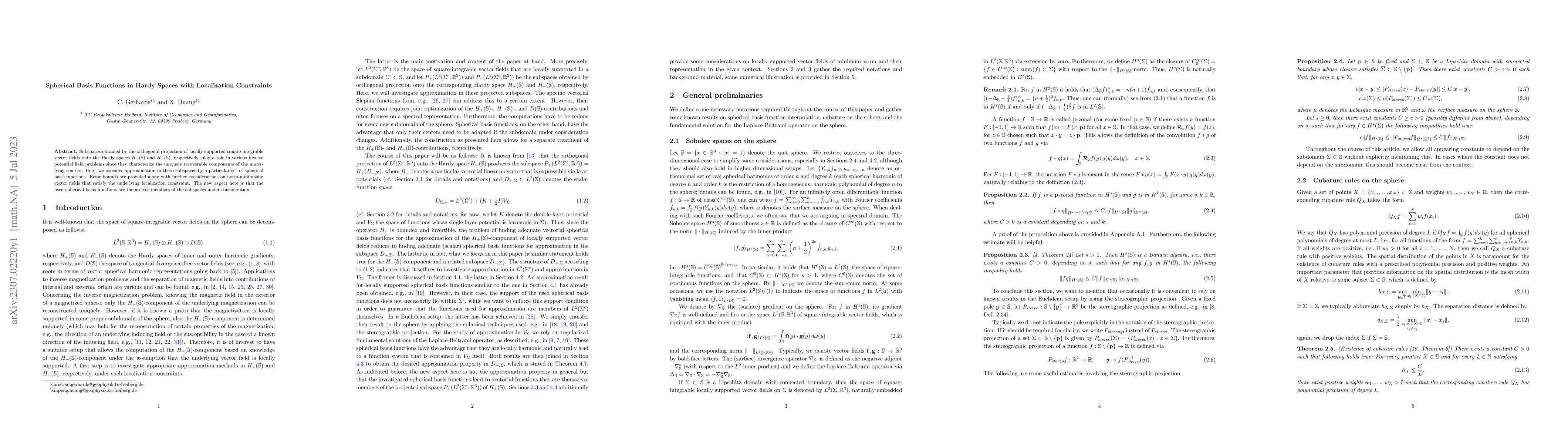 Thumbnail for Spherical Basis Functions in Hardy Spaces with Localization Constraints