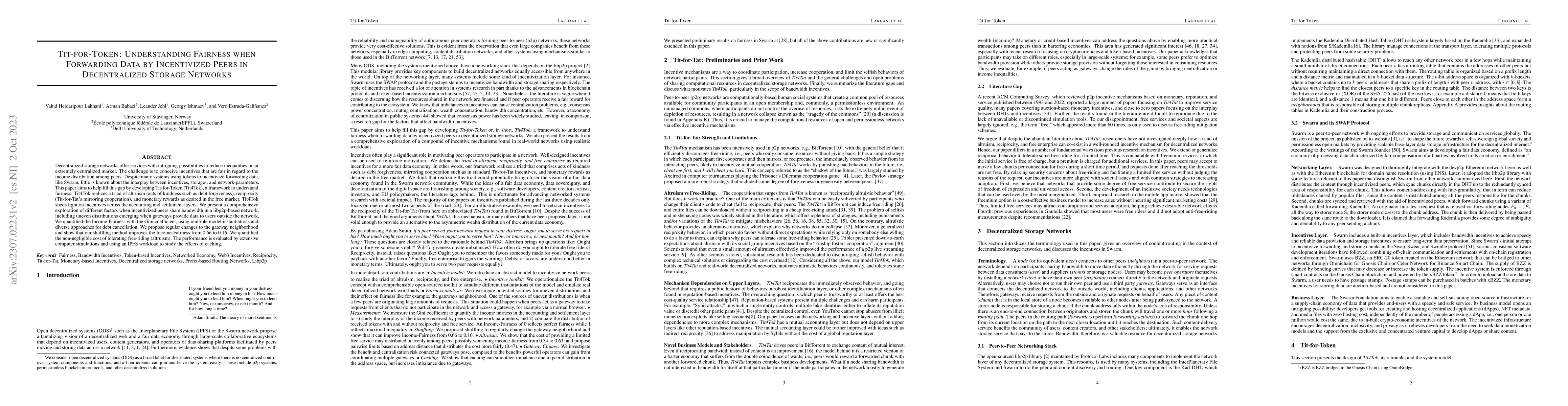 Thumbnail for Tit-for-Token: Understanding Fairness when Forwarding Data by
  Incentivized Peers in Decentralized Storage Networks