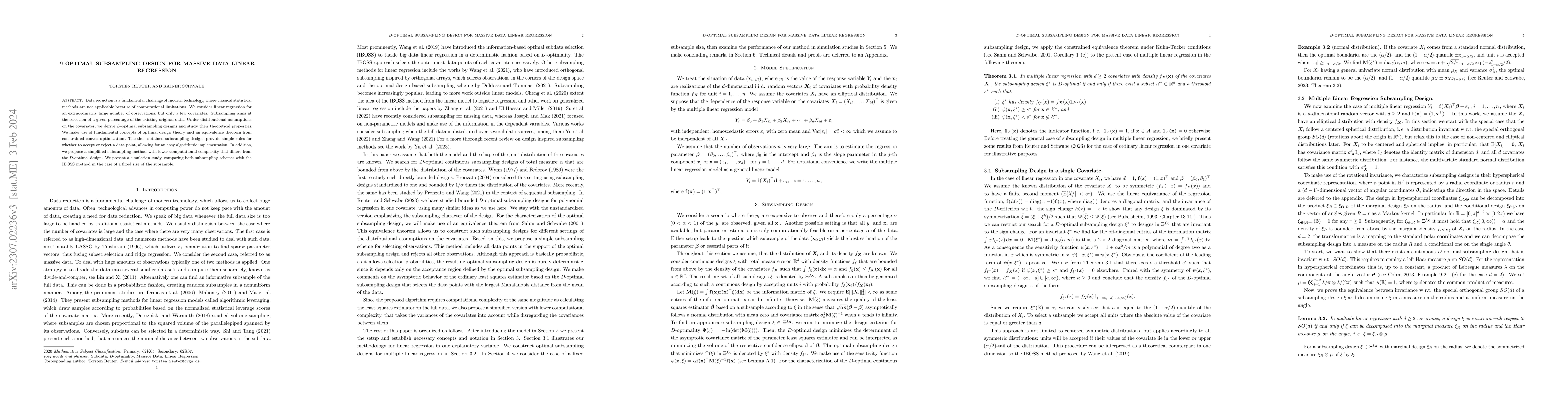 Thumbnail for D-optimal Subsampling Design for Massive Data Linear Regression
