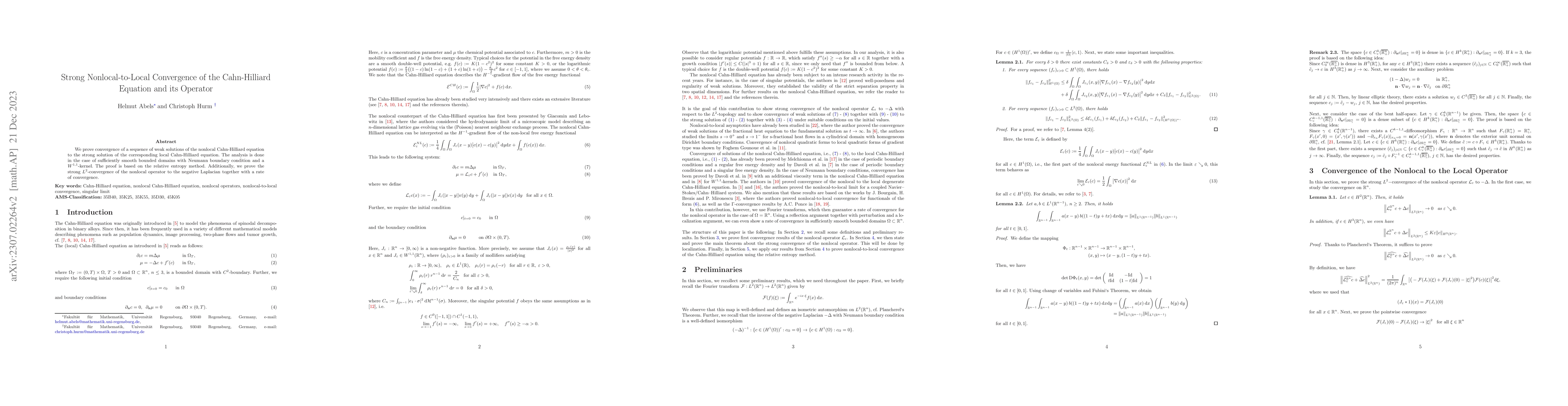 Thumbnail for Strong Nonlocal-to-Local Convergence of the Cahn-Hilliard Equation and
  its Operator