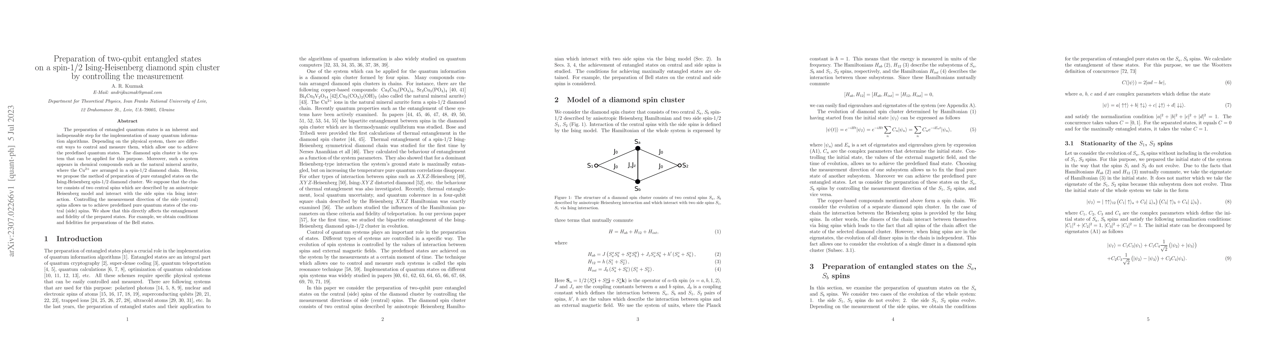 Thumbnail for Preparation of two-qubit entangled states on a spin-1/2 Ising-Heisenberg
  diamond spin cluster by controlling the measurement