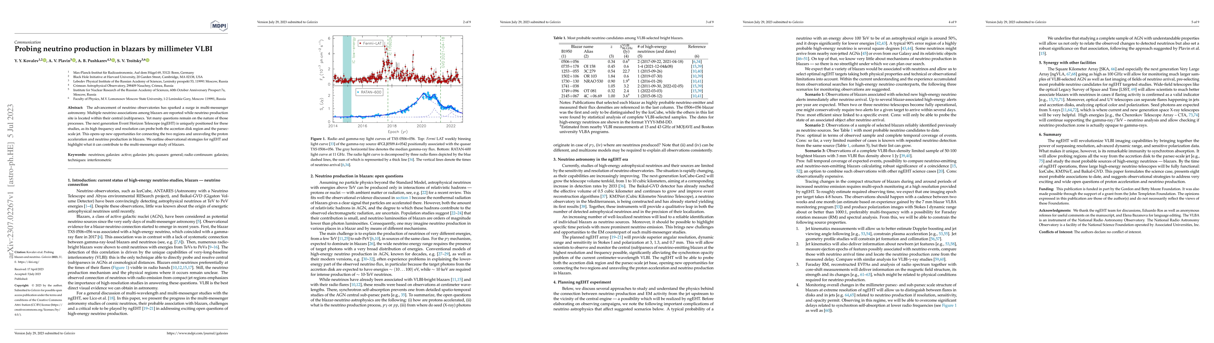 Thumbnail for Probing neutrino production in blazars by millimeter VLBI