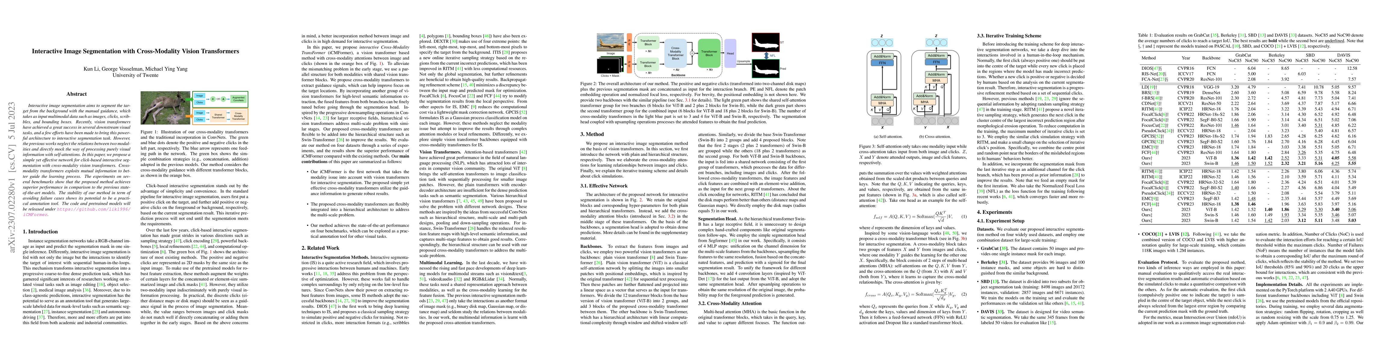Thumbnail for Interactive Image Segmentation with Cross-Modality Vision Transformers