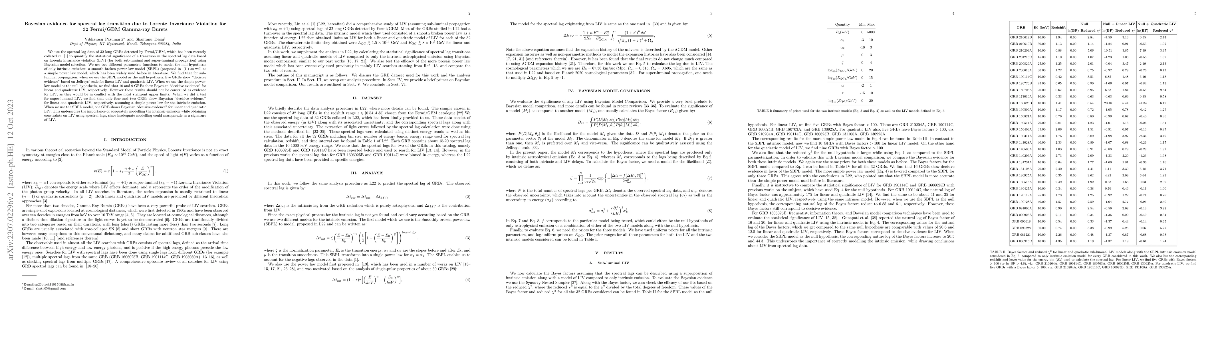 Thumbnail for Bayesian evidence for spectral lag transition due to Lorentz Invariance
  Violation for 32 Fermi/GBM Gamma-ray Bursts