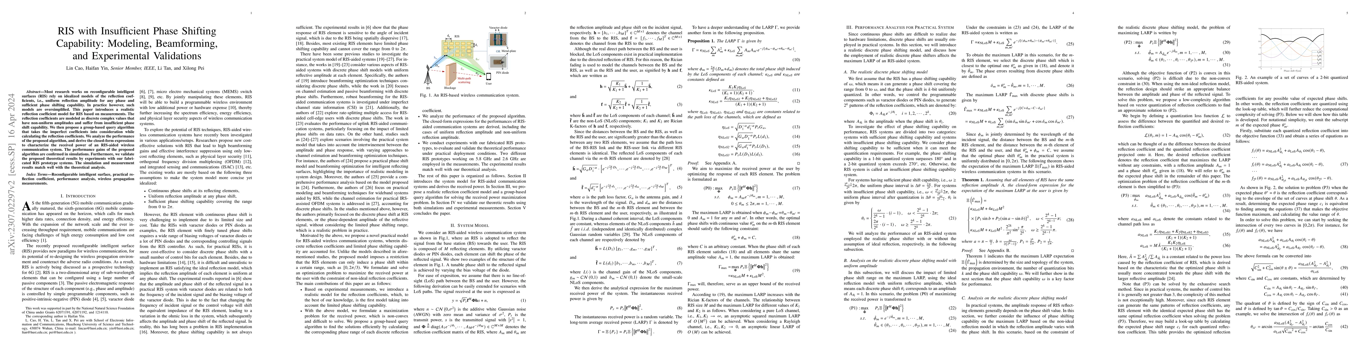 Thumbnail for RIS with insufficient phase shifting capability: Modeling, beamforming,
  and experimental validations
