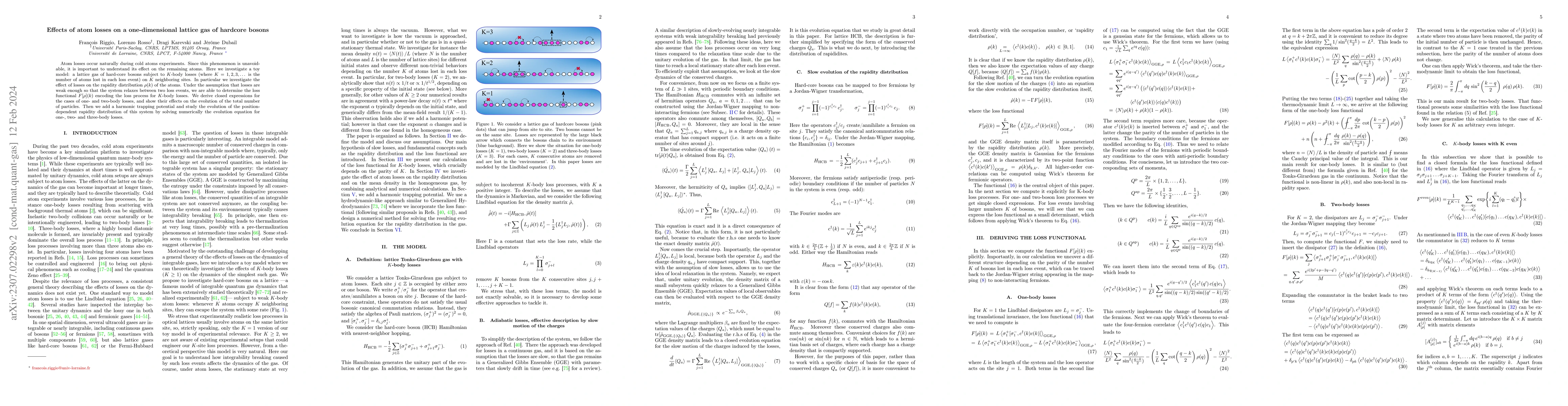 Thumbnail for Effects of atom losses on a one-dimensional lattice gas of hardcore
  bosons