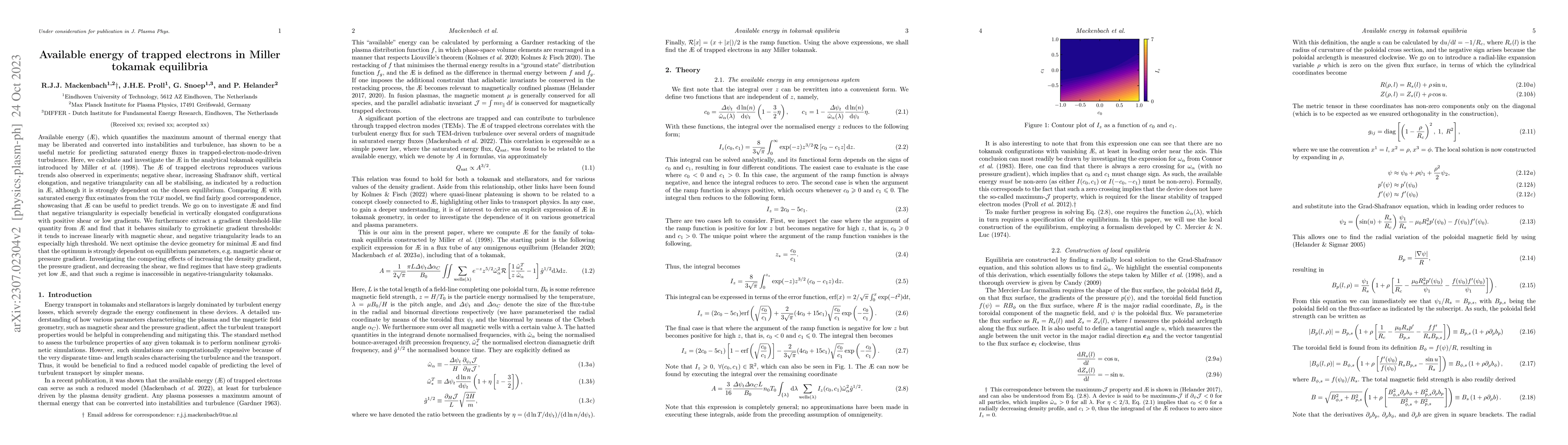 Thumbnail for Available energy of trapped electrons in Miller tokamak equilibria