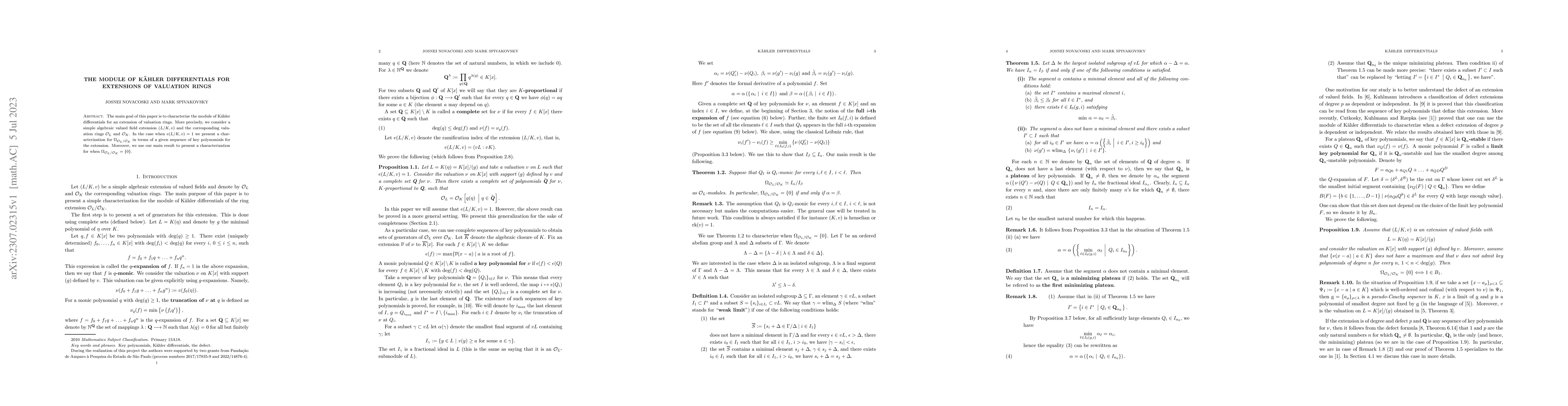 Thumbnail for The module of K\"ahler differentials for extensions of valuation rings