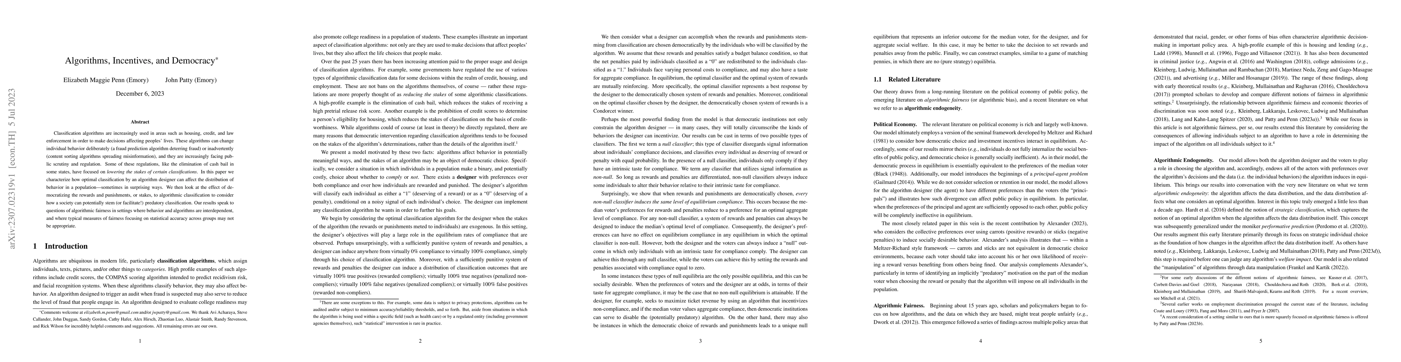 Thumbnail for Algorithms, Incentives, and Democracy
