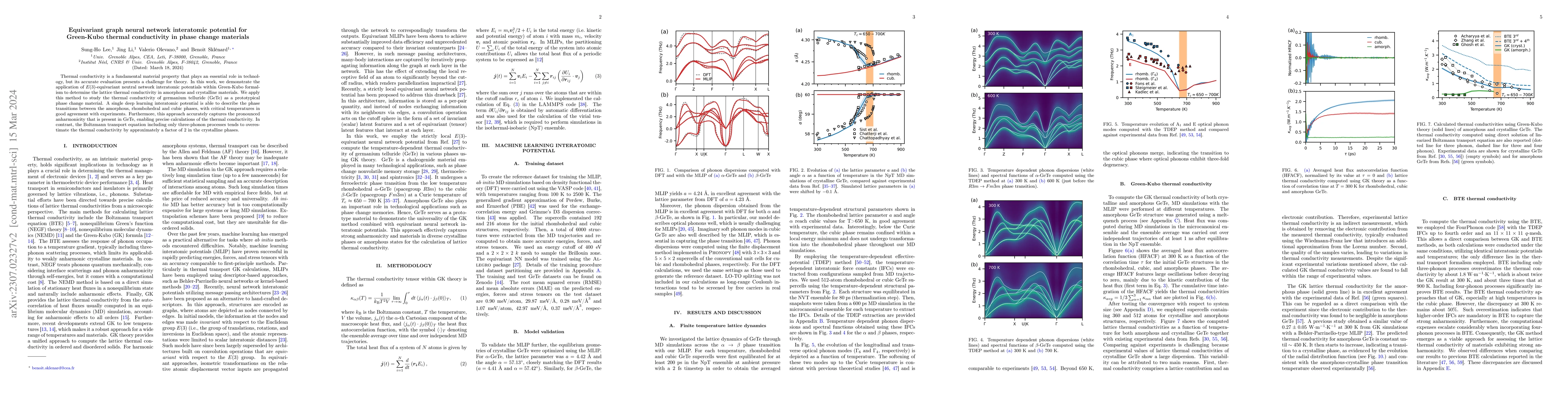 Thumbnail for Equivariant graph neural network interatomic potential for Green-Kubo
  thermal conductivity in phase change materials