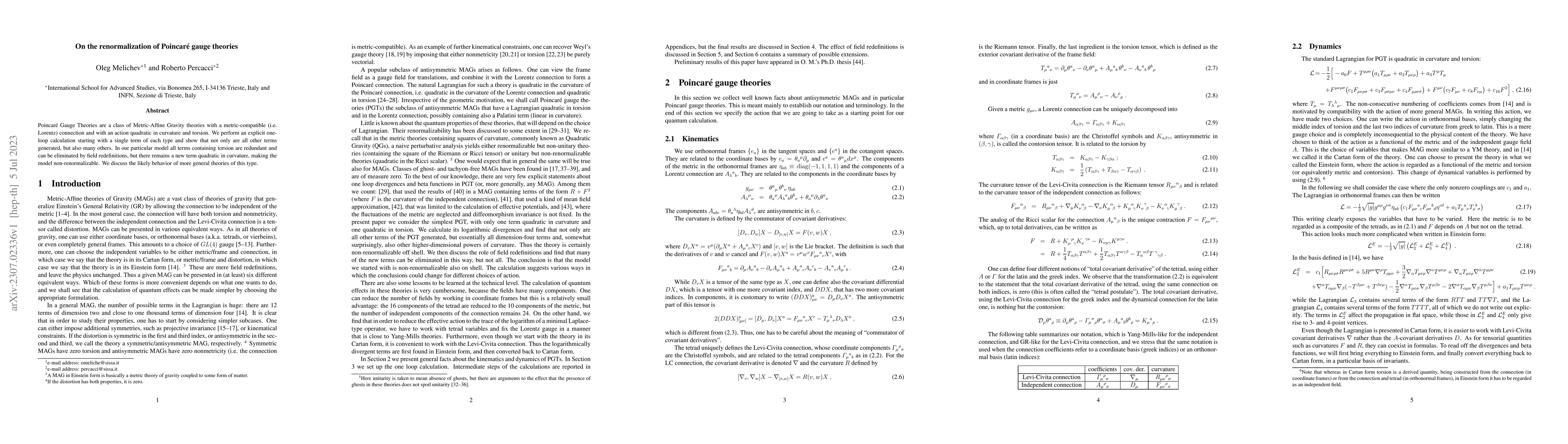 Thumbnail for On the renormalization of Poincar\'e gauge theories