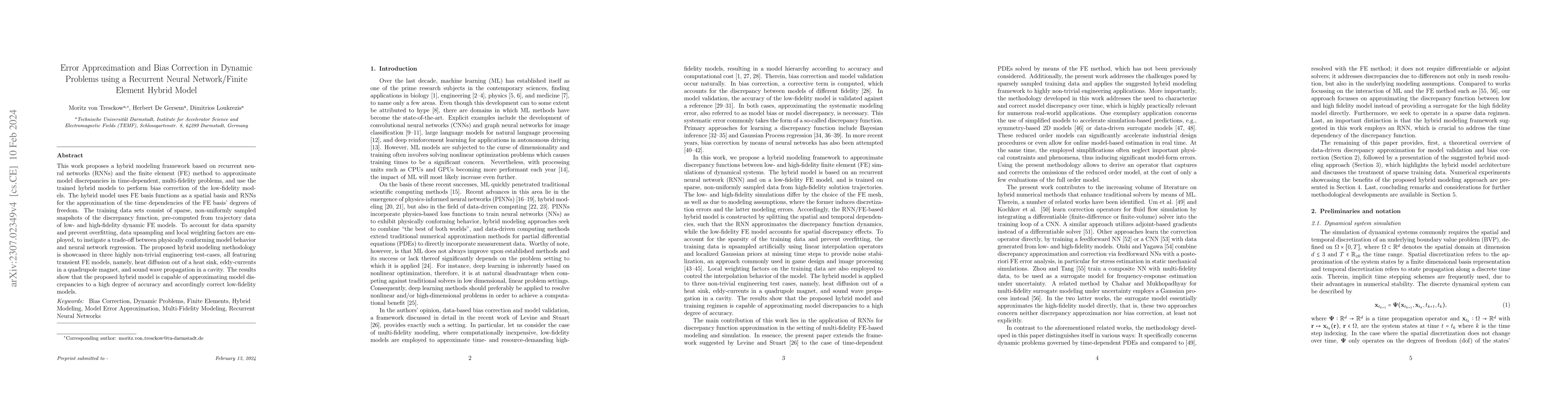 Thumbnail for Error Approximation and Bias Correction in Dynamic Problems using a
  Recurrent Neural Network/Finite Element Hybrid Model