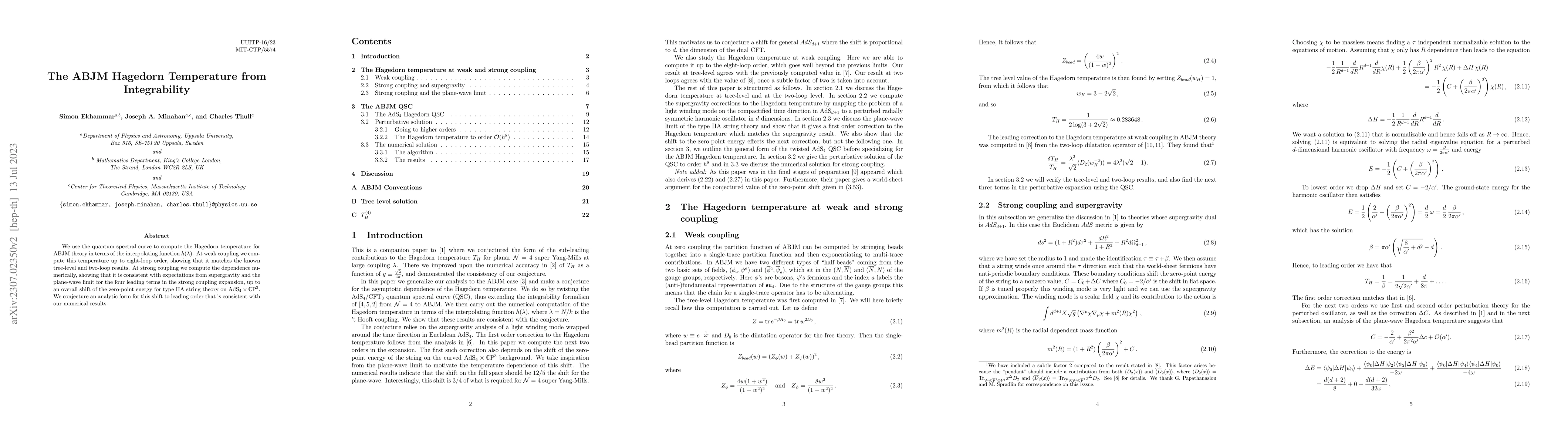 Thumbnail for The ABJM Hagedorn Temperature from Integrability