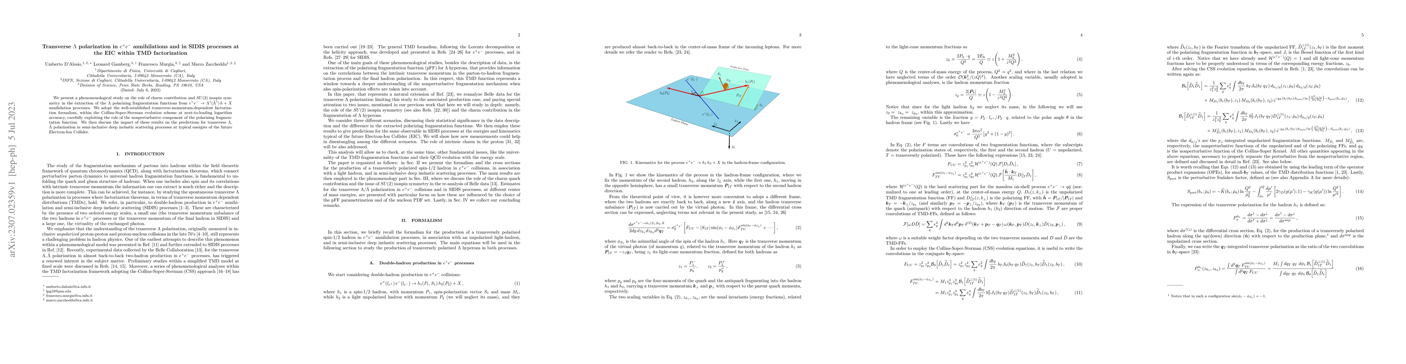 Thumbnail for Transverse $\Lambda$ polarization in $e^+e^-$ annihilations and in SIDIS
  processes at the EIC within TMD factorization