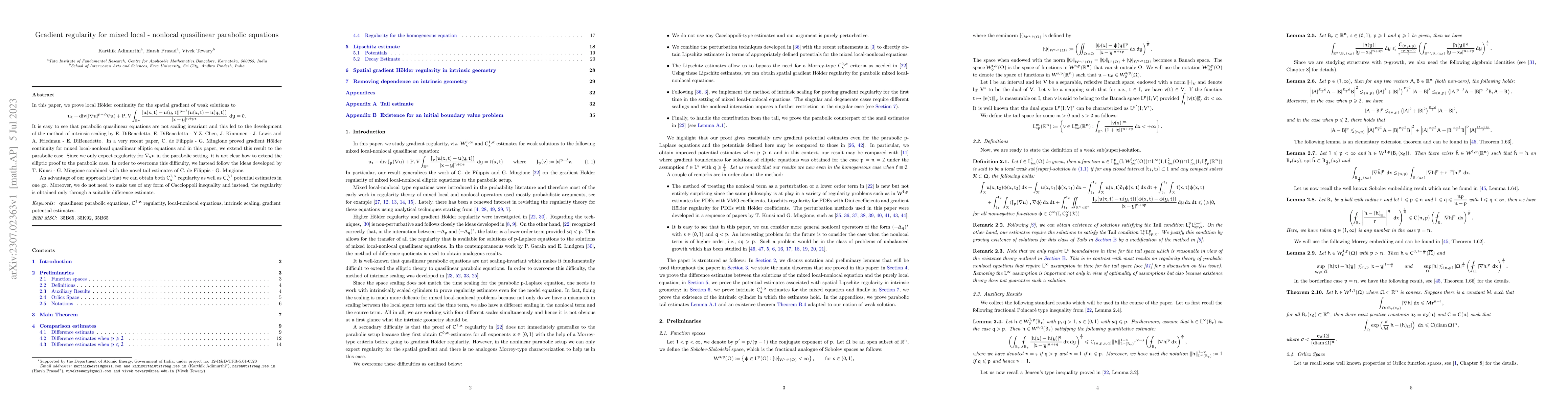 Thumbnail for Gradient regularity for mixed local-nonlocal quasilinear parabolic
  equations