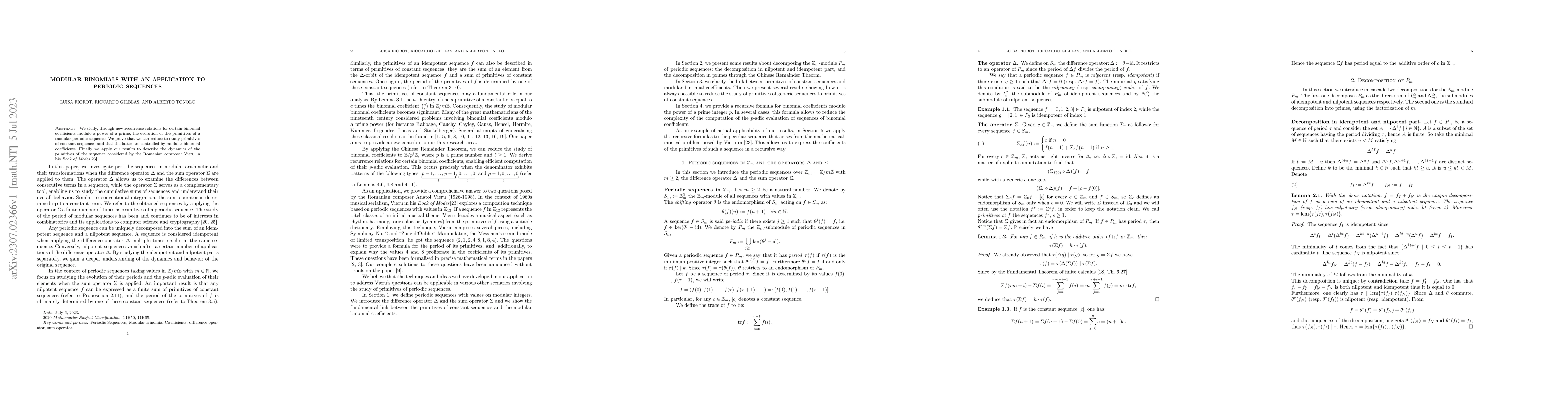 Thumbnail for Modular binomials with an application to periodic sequences
